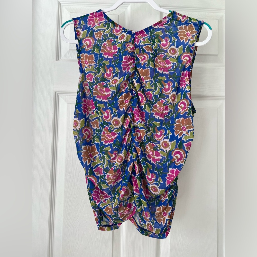 Ruched Sleeveless Mesh Floral Top